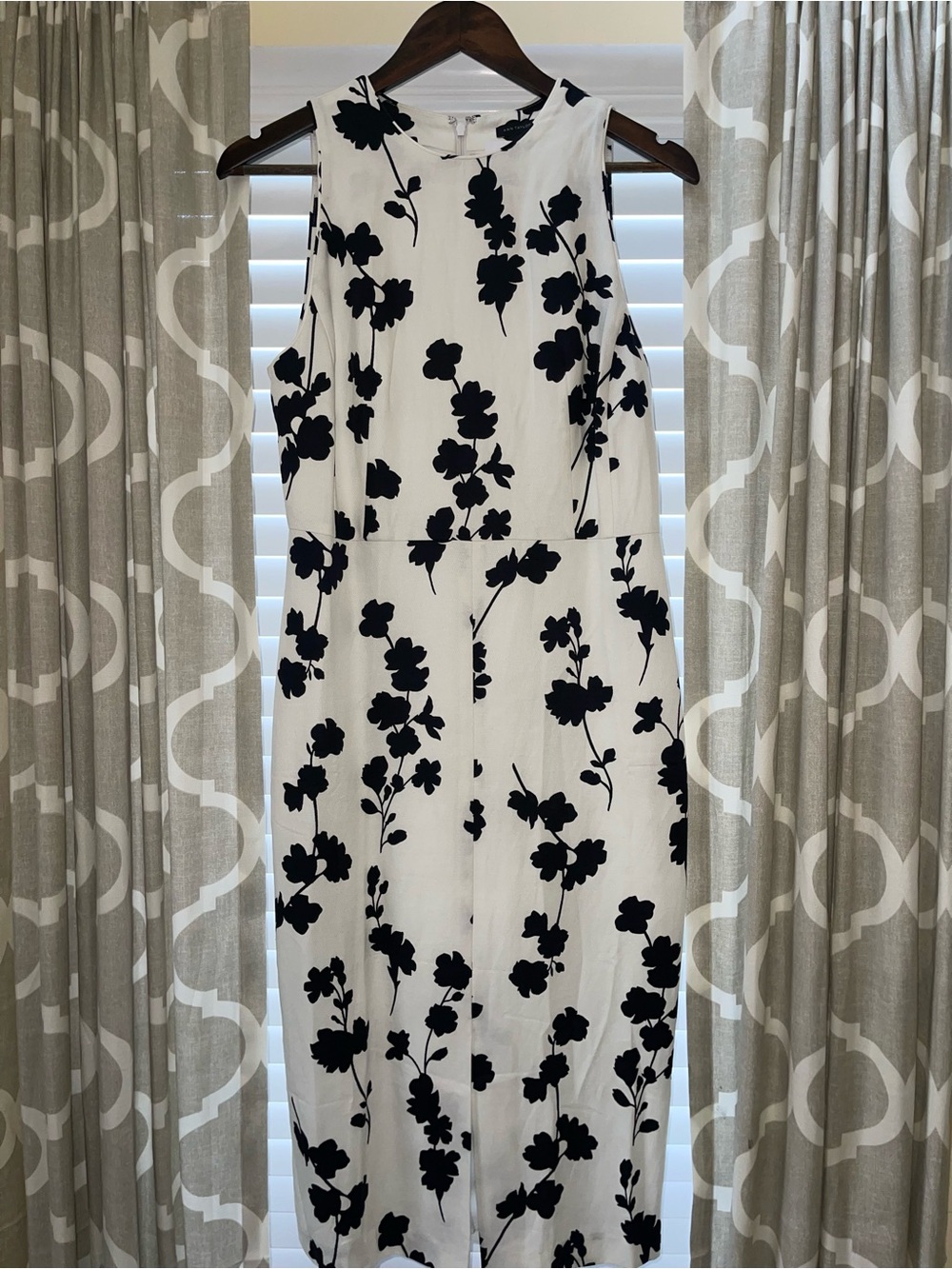 Ann Taylor White Midi Dress with Black Floral Print
